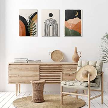 GUBIYU Set Of 3 Boho Wall Decor Mid Century Modern Bedroom Wall Art Minimalist Bathroom Decor Gallery Art Neutral Abstract Geometric Wall Art Prints Canvas Boho Room Decor Black Beige Orange 16"x24"