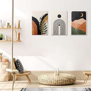 GUBIYU Set Of 3 Boho Wall Decor Mid Century Modern Bedroom Wall Art Minimalist Bathroom Decor Gallery Art Neutral Abstract Geometric Wall Art Prints Canvas Boho Room Decor Black Beige Orange 16"x24"