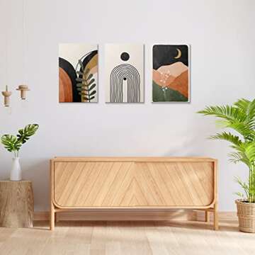 GUBIYU Set Of 3 Boho Wall Decor Mid Century Modern Bedroom Wall Art Minimalist Bathroom Decor Gallery Art Neutral Abstract Geometric Wall Art Prints Canvas Boho Room Decor Black Beige Orange 16"x24"