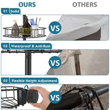 Rustproof Shower Caddy for Bathroom, Bathtub Storage Organizer with 4 Adjustable Baskets, 39-125 Inch Shower Corner Caddy with Tension Pole for Shampoo Accessories, Black