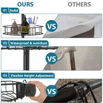Rustproof Shower Caddy for Bathroom, Bathtub Storage Organizer with 4 Adjustable Baskets, 39-125 Inch Shower Corner Caddy with Tension Pole for Shampoo Accessories, Black