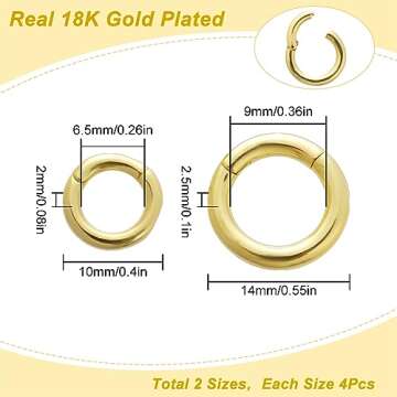 SUNNYCLUE 1 Box 8Pcs 18K Gold Plated Spring O Ring Round Carabiners Trigger Spring O Rings Keychain ...