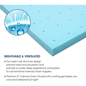 Nelaukoko Memory Foam 3 Inch Twin XL Topper, Single Extra Long Topper Foam Mattress Pad Gel Cooling Infused XLong Dorm Mattress