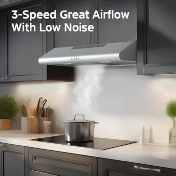 Midea MVU30W4AST 30 inch Under Cabinet Ducted/Ductless Convertible Slim Vent Durable Stainless Steel Kitchen Reusable Filter, 2 LED Lights Range Hood, 100 CFM 3-speed Exhaust Fan