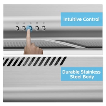 Midea MVU30W4AST 30 inch Under Cabinet Ducted/Ductless Convertible Slim Vent Durable Stainless Steel Kitchen Reusable Filter, 2 LED Lights Range Hood, 100 CFM 3-speed Exhaust Fan