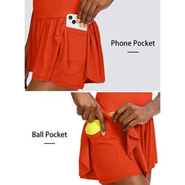 Flowy Running Shorts for Women with 4 Pockets 2 in 1 High Waisted Women's Butterfly Workout Athletic Tennis Skirt Shorts (Orange, M)