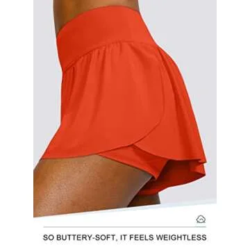 Flowy Running Shorts for Women with 4 Pockets 2 in 1 High Waisted Women's Butterfly Workout Athletic Tennis Skirt Shorts (Orange, M)