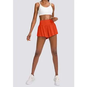 Flowy Running Shorts for Women with 4 Pockets 2 in 1 High Waisted Women's Butterfly Workout Athletic Tennis Skirt Shorts (Orange, M)