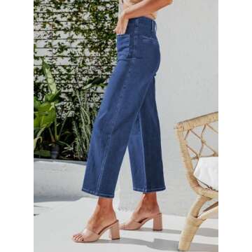 Sidefeel Women's Wide Leg Jeans High Waisted Stretchy Zimbaplatinum Straight Leg Jeans Buttoned Loos...