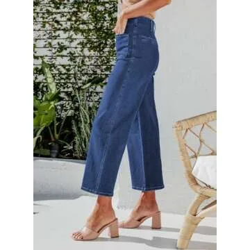 Sidefeel Women's Wide Leg Jeans High Waisted Stretchy Zimbaplatinum Straight Leg Jeans Buttoned Loos...