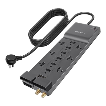 Belkin Power Strip Surge Protector with 12 AC Multiple Outlets, 10 ft Long Flat Plug Heavy Duty Exte...