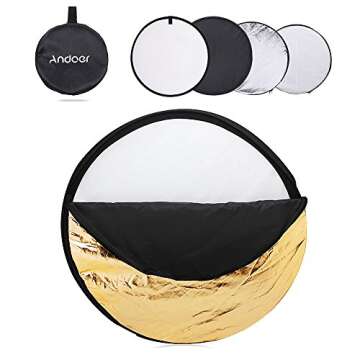 Light Diffuser, Andoer Photo Reflectors 24" 60Cm 5 in 1 Reflector Portable Photography Studio Multi Photo Disc Collapsible Light Reflector Camera Photoshoot Reflector Screen Round Sun Reflector
