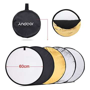 Light Diffuser, Andoer Photo Reflectors 24" 60Cm 5 in 1 Reflector Portable Photography Studio Multi Photo Disc Collapsible Light Reflector Camera Photoshoot Reflector Screen Round Sun Reflector