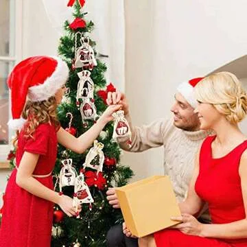 Christmas Advent Calendar Hanging Burlap Advent Calendars Gift Pouches 24 Day Countdown Calendar Decorative Chain Candy Storage Bags DIY Christmas Decorations Garland Home Door Wall Hang Ornaments