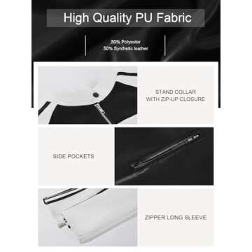 Tankaneo Womens Faux Leather Jackets Casual Oversized Zip Up Color Block Motorcycle Biker PU Coats