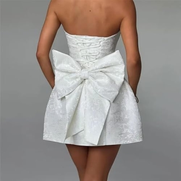 Ivory Satin Bow Homecoming Dress for Sweet 16 Parties