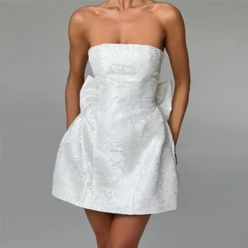 Ivory Satin Bow Homecoming Dress for Sweet 16 Parties