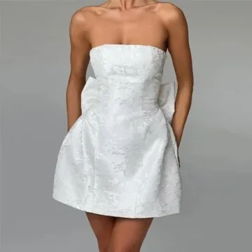 Ivory Satin Bow Homecoming Dress for Sweet 16 Parties