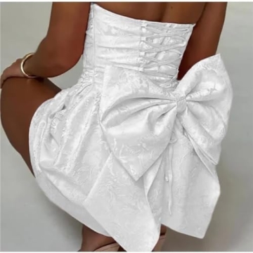 Ivory Satin Bow Homecoming Dress for Sweet 16 Parties