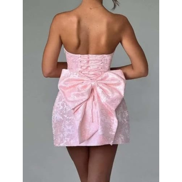 Ivory Satin Bow Homecoming Dress for Sweet 16 Parties