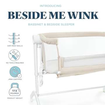 Baby Delight Beside Me Wink Bassinet - Stylish & Safe Bedside Sleeper with 7-Height Adjustments
