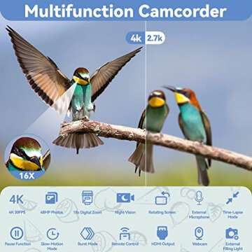 OIEXI 4k Video Camera Camcorder with 18X Digital Zoom,48MP Vlogging Camera for YouTube,3.0-inch IPS ...