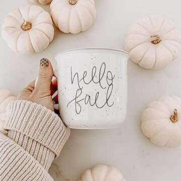 Sweet Water Decor Fall Coffee Mugs | Seasonal 16oz Ceramic Campfire Coffee Cup | Microwave & Dishwasher Safe Autumn Mug Great for Halloween, Pumpkin Spice Lattes & Thanksgiving (Hello Fall)
