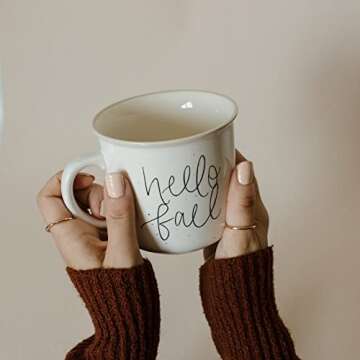 Sweet Water Decor Fall Coffee Mugs | Seasonal 16oz Ceramic Campfire Coffee Cup | Microwave & Dishwasher Safe Autumn Mug Great for Halloween, Pumpkin Spice Lattes & Thanksgiving (Hello Fall)