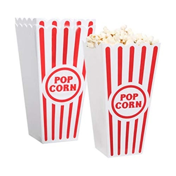 Classic Red White Striped Popcorn Containers for Movie Night - 4 Pack