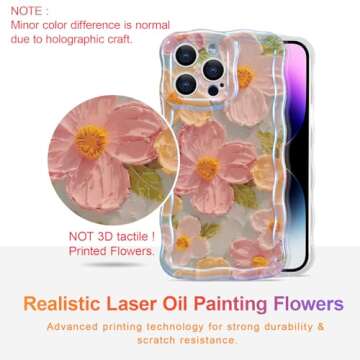 EYZUTAK Case for iPhone 15 Pro Max, Colorful Retro Oil Painting Printed Flower Laser Glossy Pattern ...
