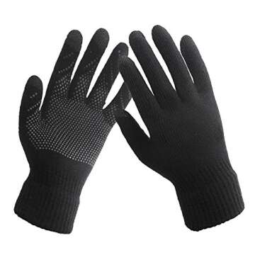 Winter Hat Scarf Gloves Slouchy Beanie Snow Knit Skull Cap Touch Screen Mittens Circle Scarves for Women Black