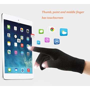 Winter Hat Scarf Gloves Slouchy Beanie Snow Knit Skull Cap Touch Screen Mittens Circle Scarves for Women Black