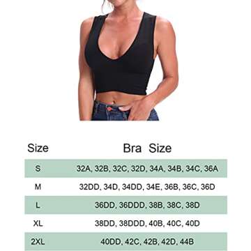 Venbond Women's Sexy Sleeveless Seamless Crop Top Deep Plunge V Neck Ribbed Tank Top with Removable Pads (Black, L)