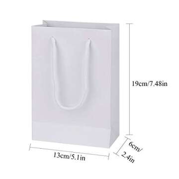 driew Kraft Paper Bags, Small Gift Bags White Gift Bags 5x2x7.5 inches with Cotton Handle Pack of 50...