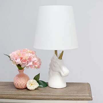 Simple Designs LT1078-WHT Sparkling Glitter Unicorn Table Lamp, Gold