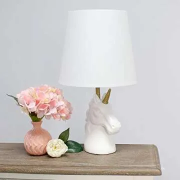 Simple Designs LT1078-WHT Sparkling Glitter Unicorn Table Lamp, Gold