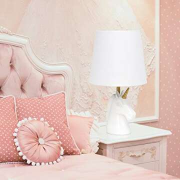 Simple Designs LT1078-WHT Sparkling Glitter Unicorn Table Lamp, Gold