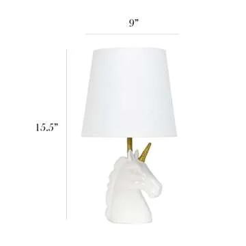 Simple Designs LT1078-WHT Sparkling Glitter Unicorn Table Lamp, Gold