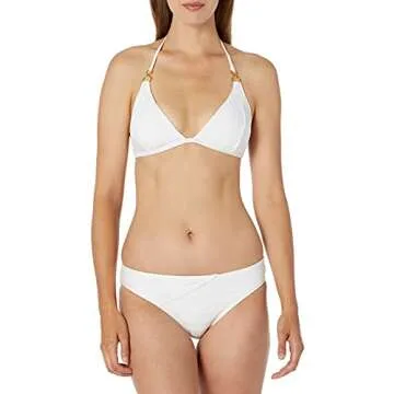 La Blanca Women's Rouched Halter Bikini Swimsuit Top, White/Linea Costa, 4