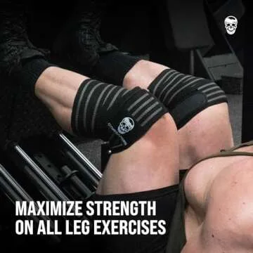 Gymreapers Knee Wraps (Pair) With Strap for Squats, Weightlifting, Powerlifting, Leg Press, and Cros...
