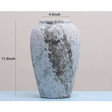 Generic Rustic Ceramic Flower vase,Terracotta vase,Decorate a Farmhouse, Large vases for entryway Centerpiece Decor, Living Room, Dining Room, Retro Style Big Flowerpot., Grey+white