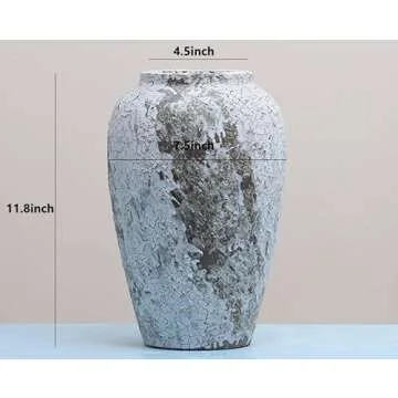 Generic Rustic Ceramic Flower vase,Terracotta vase,Decorate a Farmhouse, Large vases for entryway Centerpiece Decor, Living Room, Dining Room, Retro Style Big Flowerpot., Grey+white