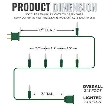 612 Vermont 100 Clear Christmas Lights - 12 Twinkle Lights, Indoor & Outdoor Use