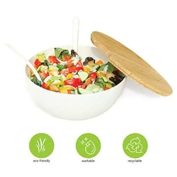11.5" Salad Bowl Set with Bamboo Lid - Stylish & Eco-Friendly