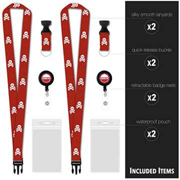 Cruise On Cruise Lanyard for Ship Cards - 2 Pack with ID Holder, Key Card Lanyard for Cruise Ship Cards Retractable Badge & Waterproof Cruise Card Holder - Cruise Essentials 2024 & 2025 (Red Pirate)