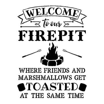 Welcome to Our Firepit Stencil by StudioR12 | Rustic and Fun - Reusable Mylar Template | Painting, C...