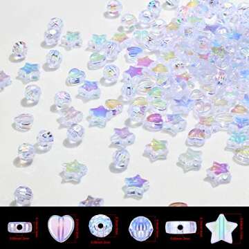 Bonuci 600 Pieces Acrylic Beads Star Round Heart Shape Charming Beads Clear Acrylic AB Beads with 11 Yards Elastic String for DIY Jewelry Craft Making Necklace Bracelet Supplies