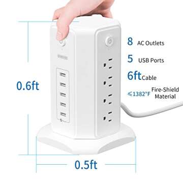 Power Strip Tower Surge Protector, NTONPOWER 8 Outlet 5 USB Desktop Charging Station 1625W 13A, 6ft ...