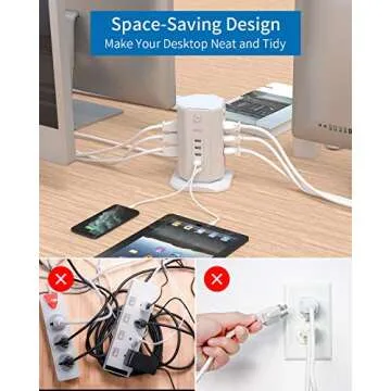 Power Strip Tower Surge Protector, NTONPOWER 8 Outlet 5 USB Desktop Charging Station 1625W 13A, 6ft Extension Cord Flat Plug, Individual Switches, 1080 Joules, Overload Protection for Home Office
