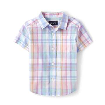 The Children's Place,and Toddler Boys Short Sleeve Button Down Shirt,Rose Pottery,3T